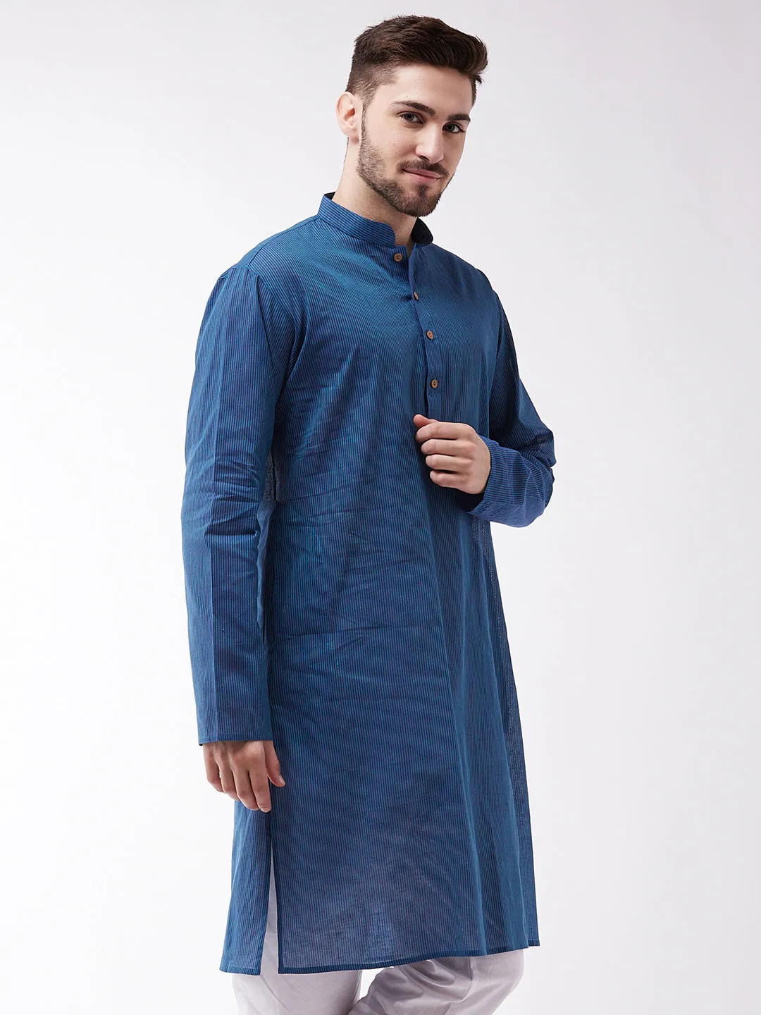 Men's Blue Pure Cotton Kurta - Vastramay