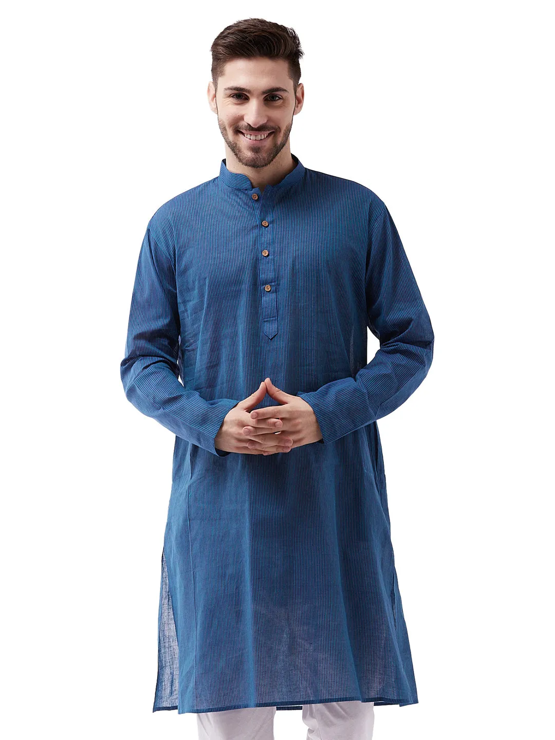 Men's Blue Pure Cotton Kurta - Vastramay