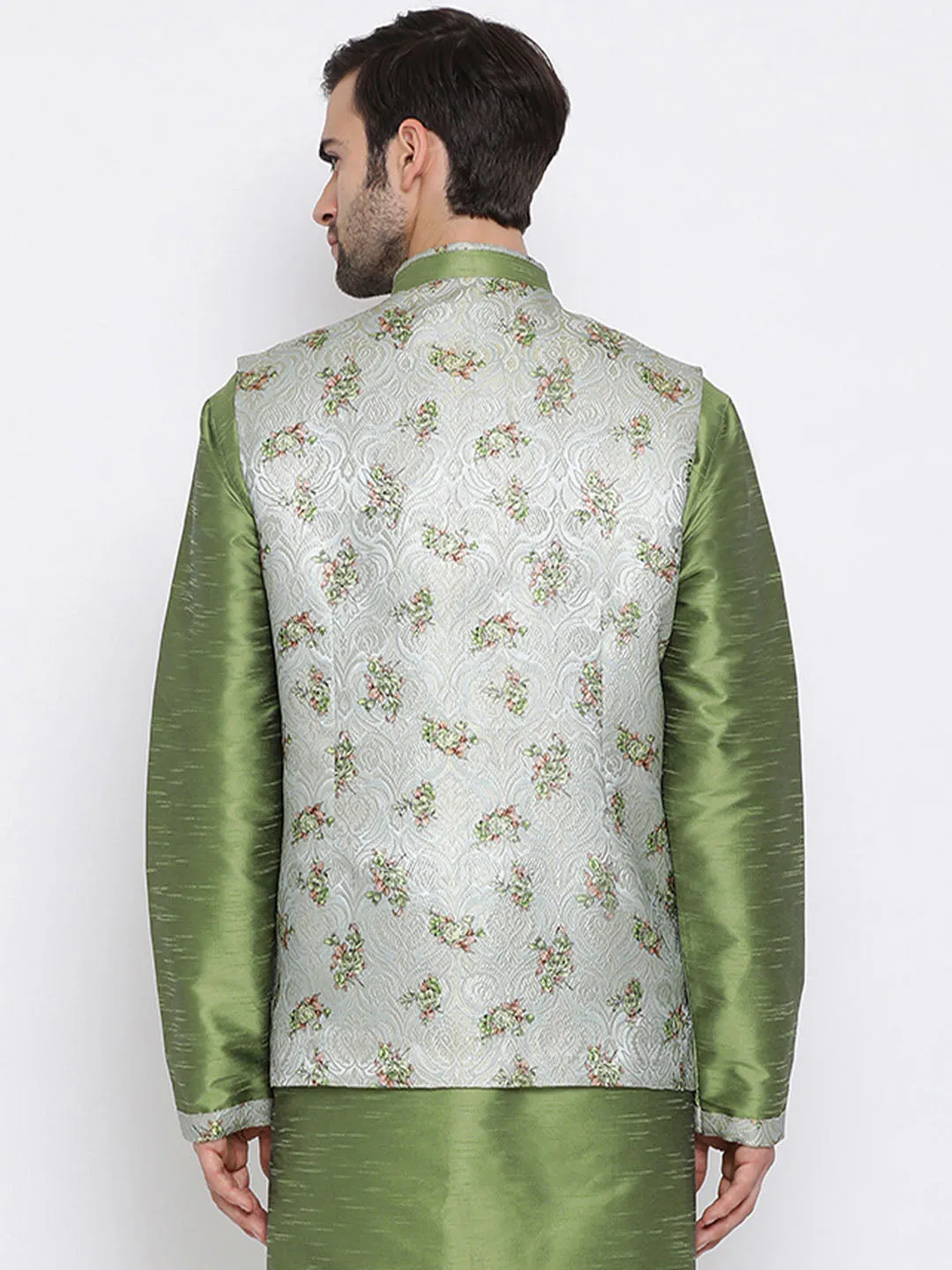 Men's Green Cotton Silk Jacket - Vastramay