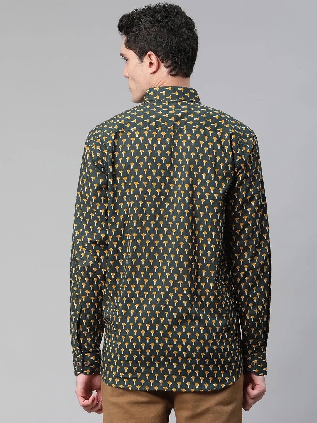 Millennial Men Dark Green  & Mustard Cotton  Full Sleeve  Shirt for Men-MMF0284