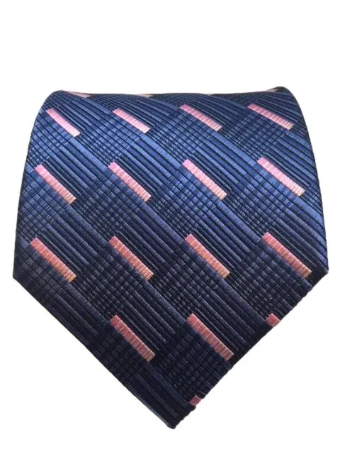 Navy Blue and Pink Geometric Men's Tie