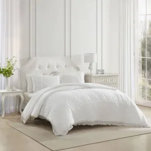 New - Laura Ashley 2pc Twin Extra Long Eyelet Ruffle Comforter Bedding Set White