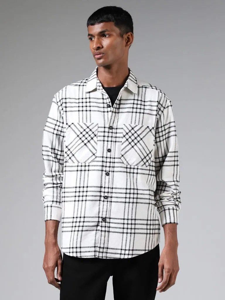 Nuon White Checked Relaxed-Fit Shirt