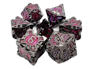 Old School 7 Piece DnD RPG Metal Dice Set: Gnome Forged - Black Nickel w/ Red