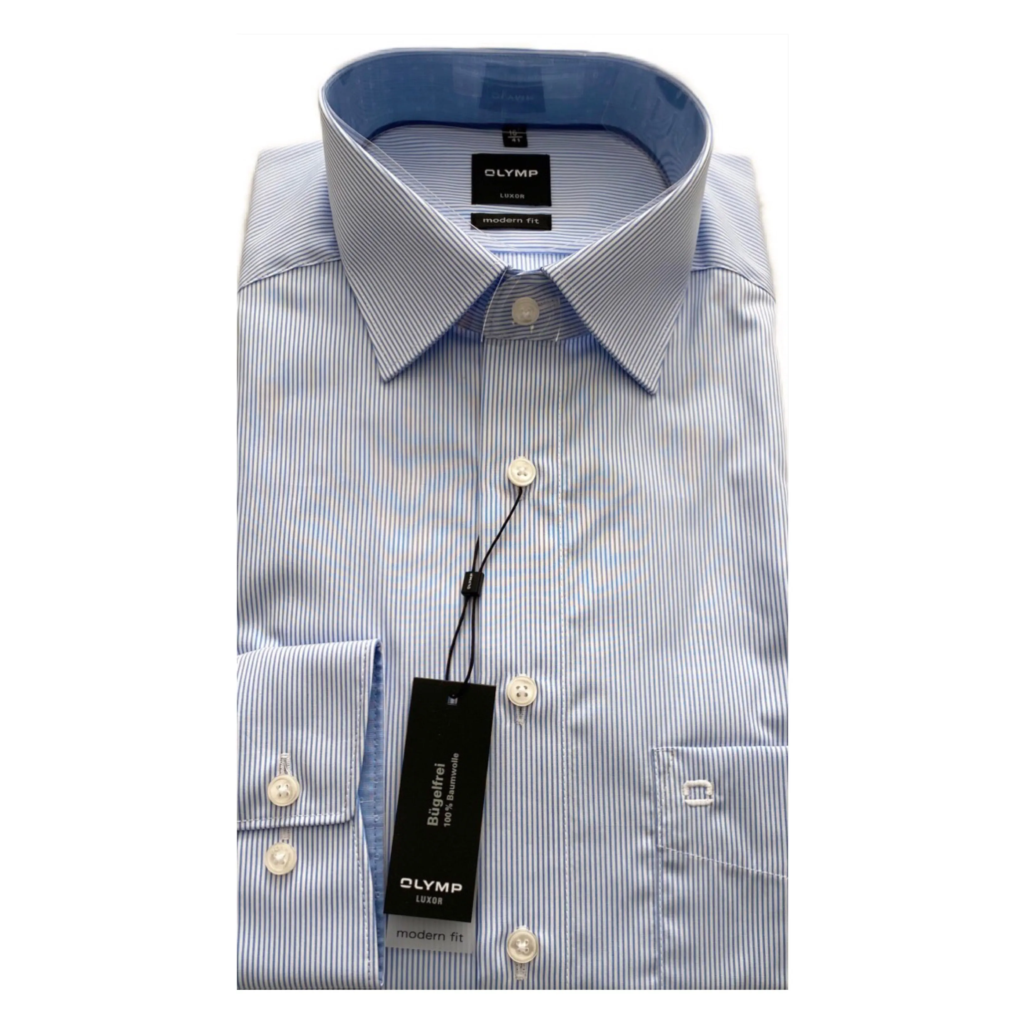 OLYMP White/Sky Blue Stripe Modern Fit Shirt