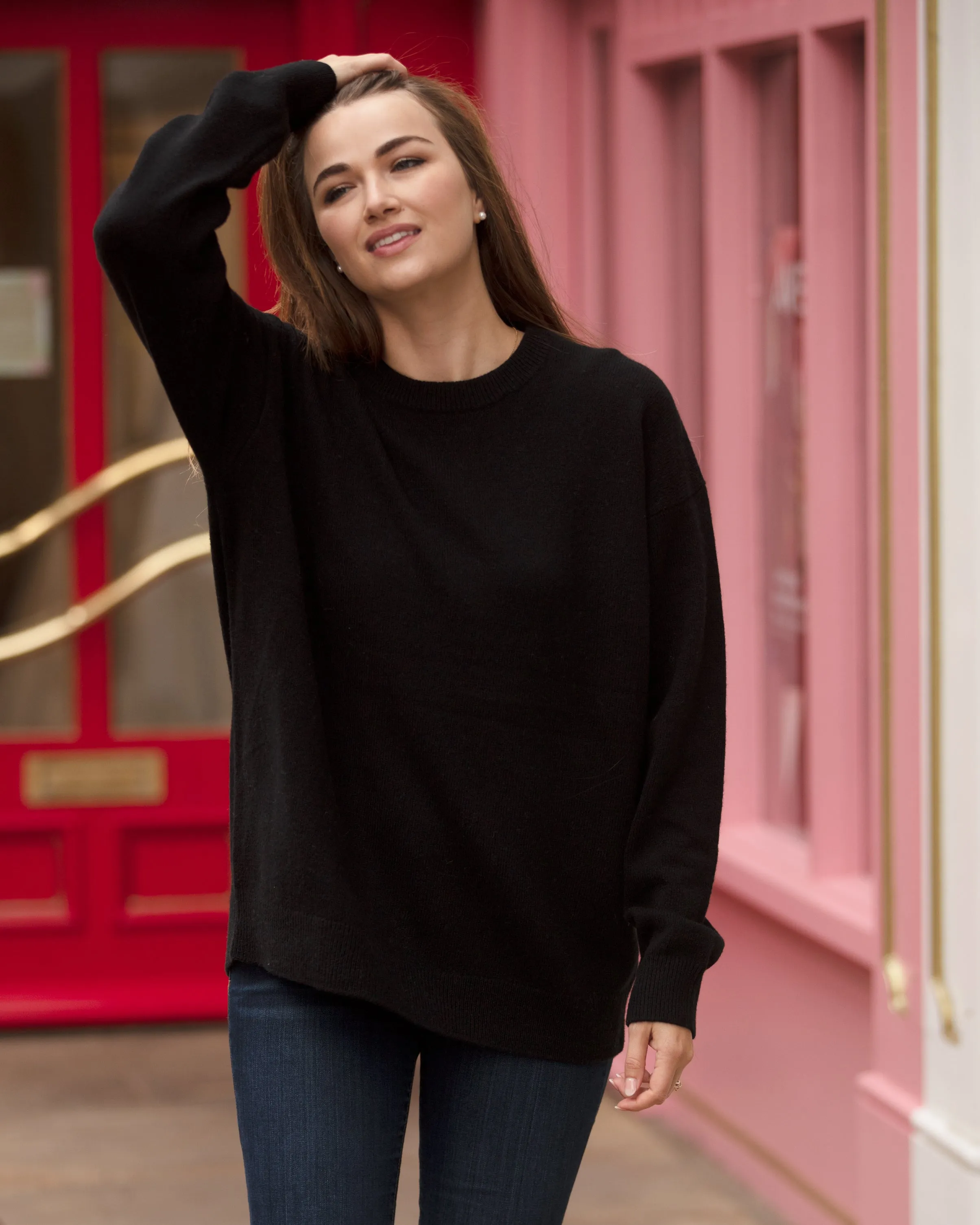 Oversized Crew Neck Jumper - Black