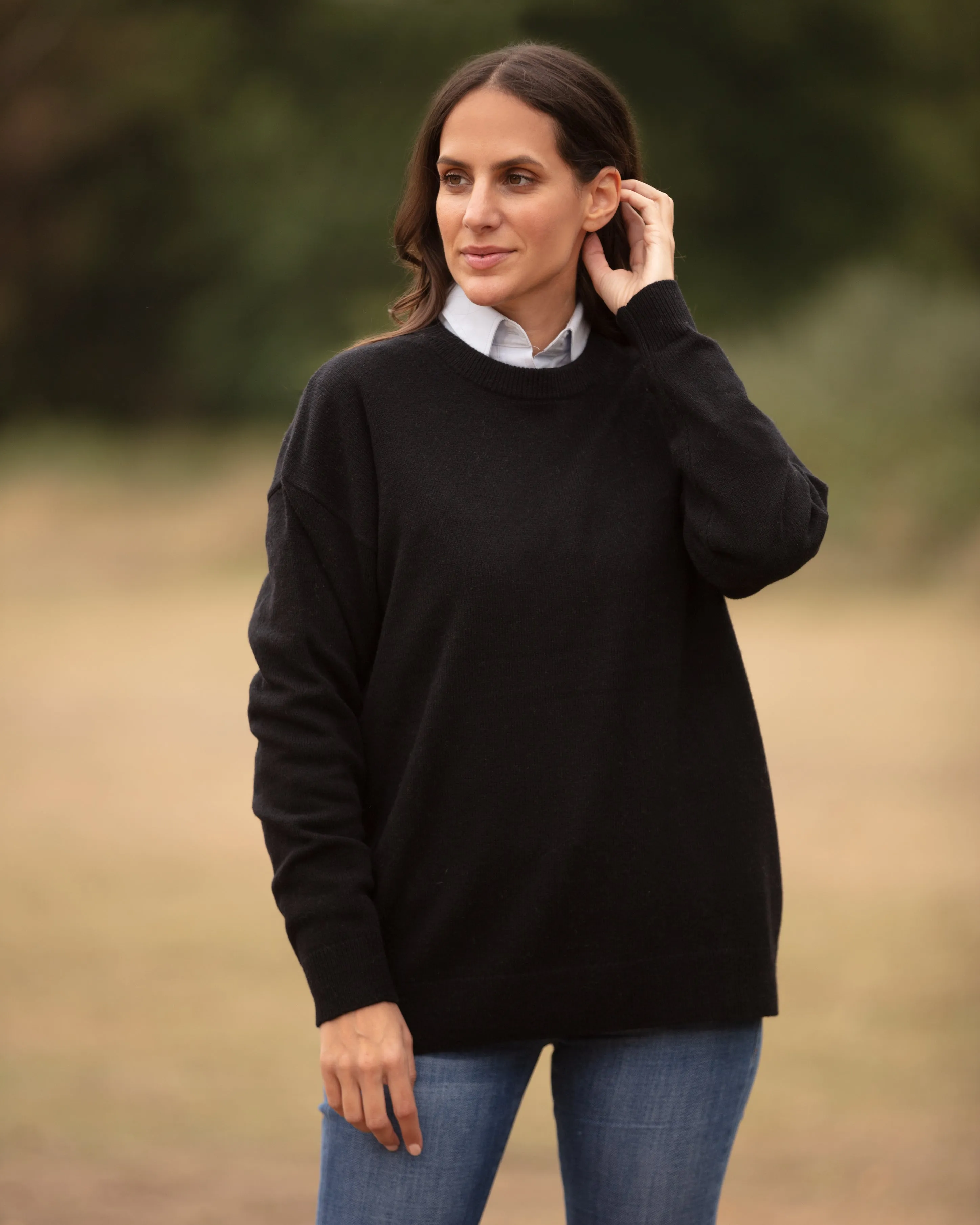 Oversized Crew Neck Jumper - Black