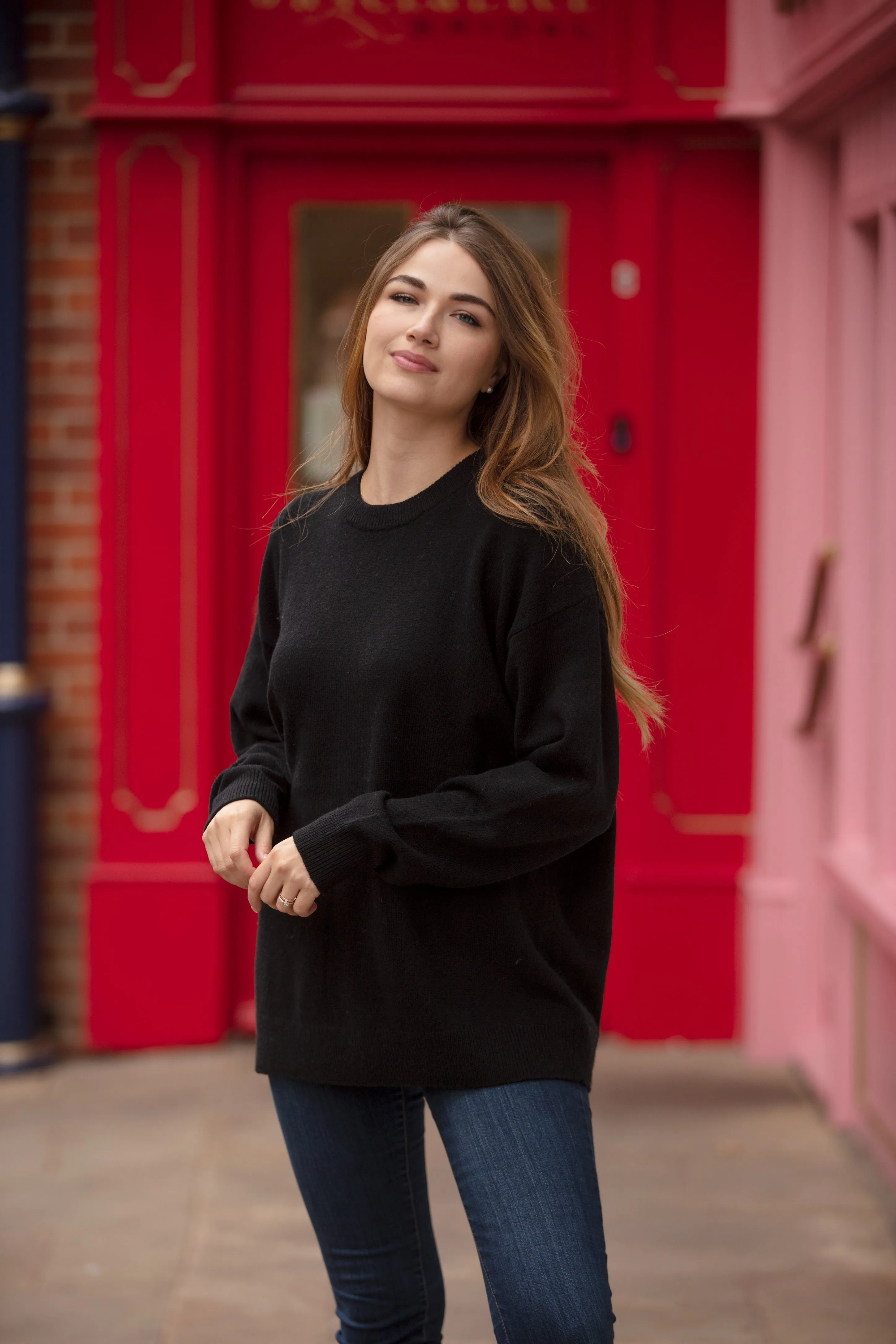 Oversized Crew Neck Jumper - Black