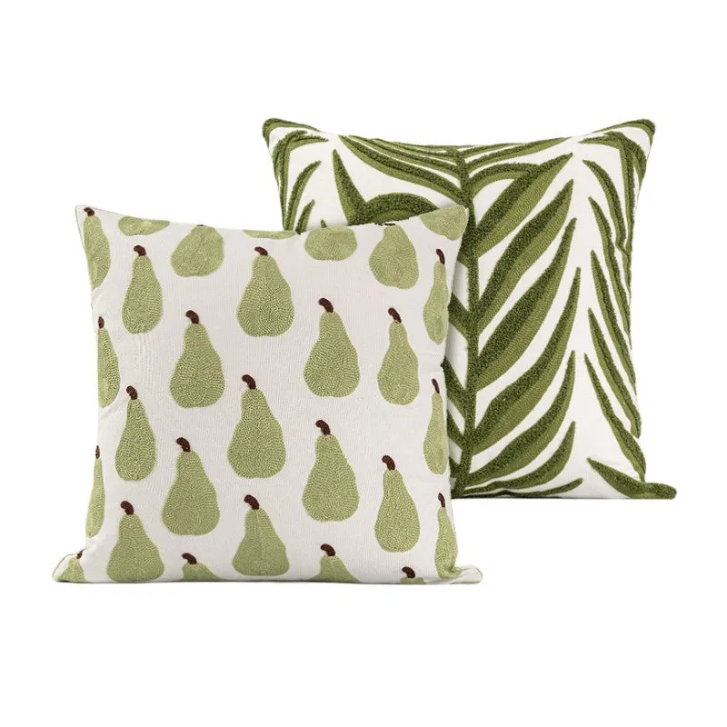 Pear / Green Leaf Patterned Pillow