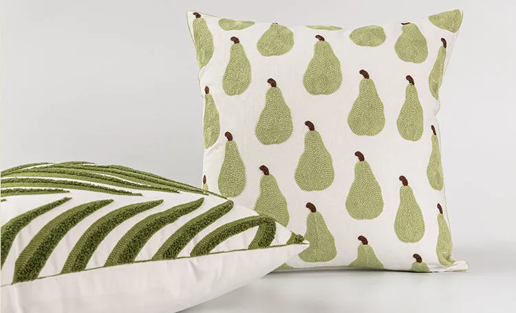 Pear / Green Leaf Patterned Pillow