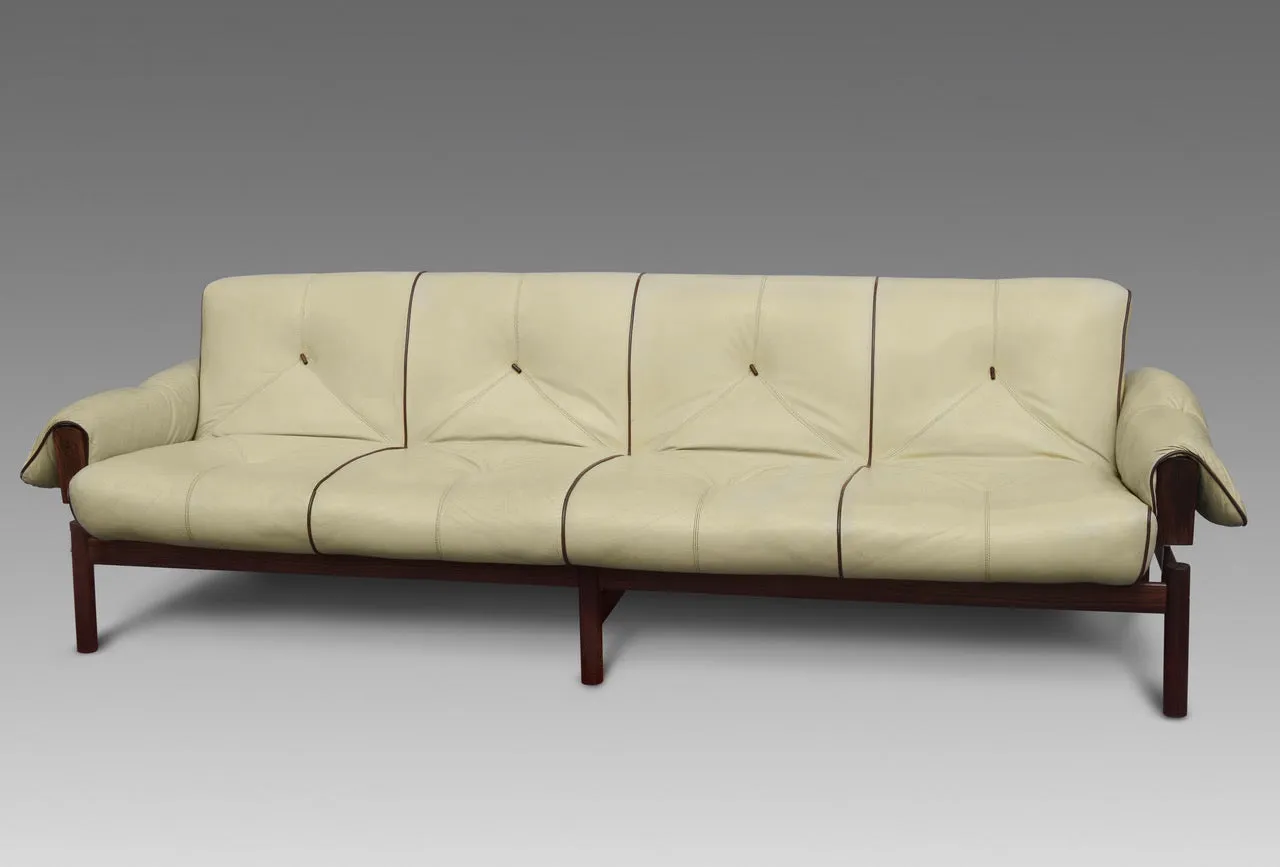 Percival Lafer 'MP-13' Jatoba Wood and Leather Four-Seat Sofa, Brazil, C. 1967