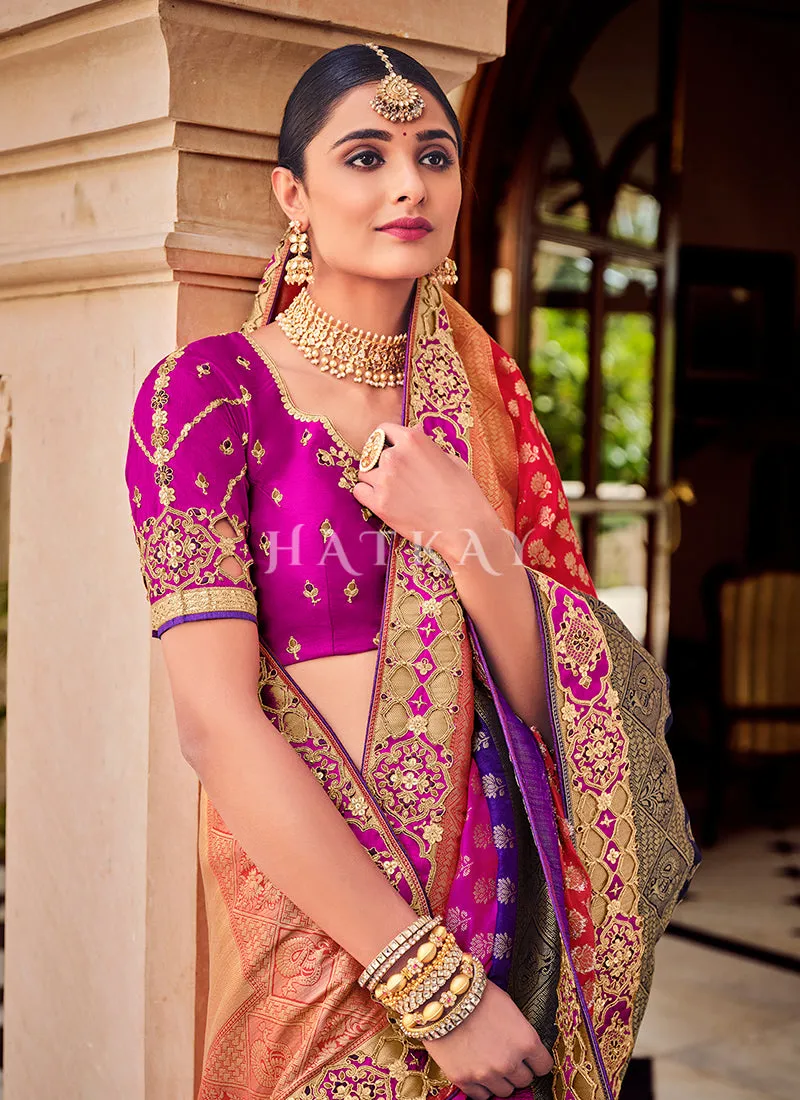 Pink Multicoloured Traditional Weaved Silk Saree