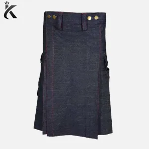 Premium Scottish Denim Black Fashion Kilt For Men - Timeless Style