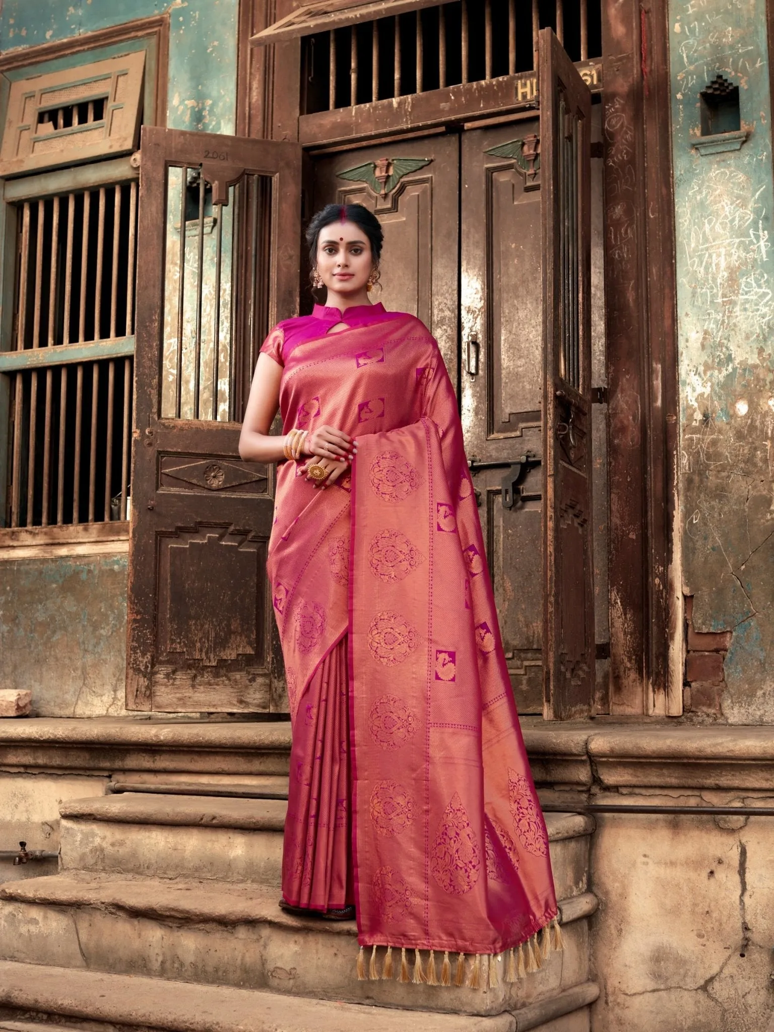 Pure Kanjeevaram Silk Mahalaxmi Wine Saree