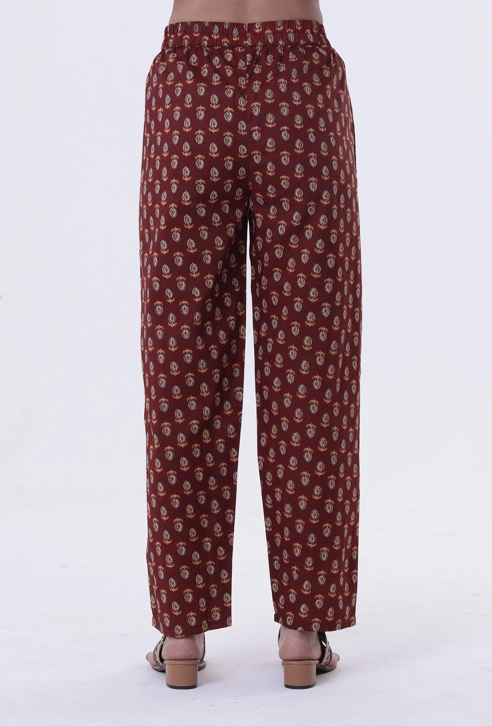 Red & Multicolor Cotton Block Printed Pant