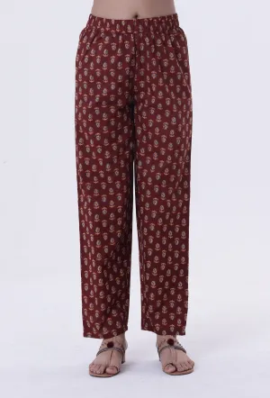 Red & Multicolor Cotton Block Printed Pant