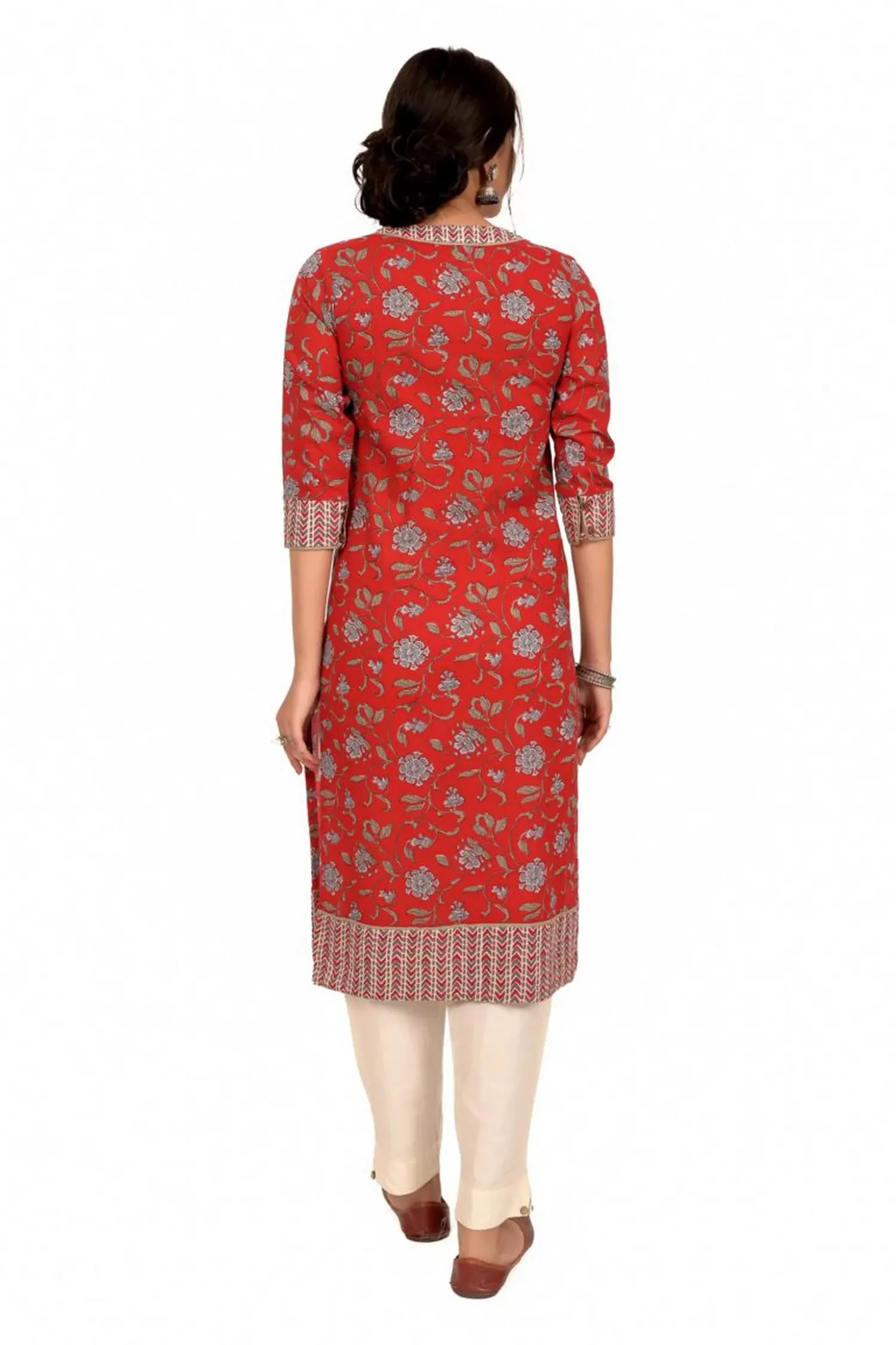 Red Floral Printed Kurta