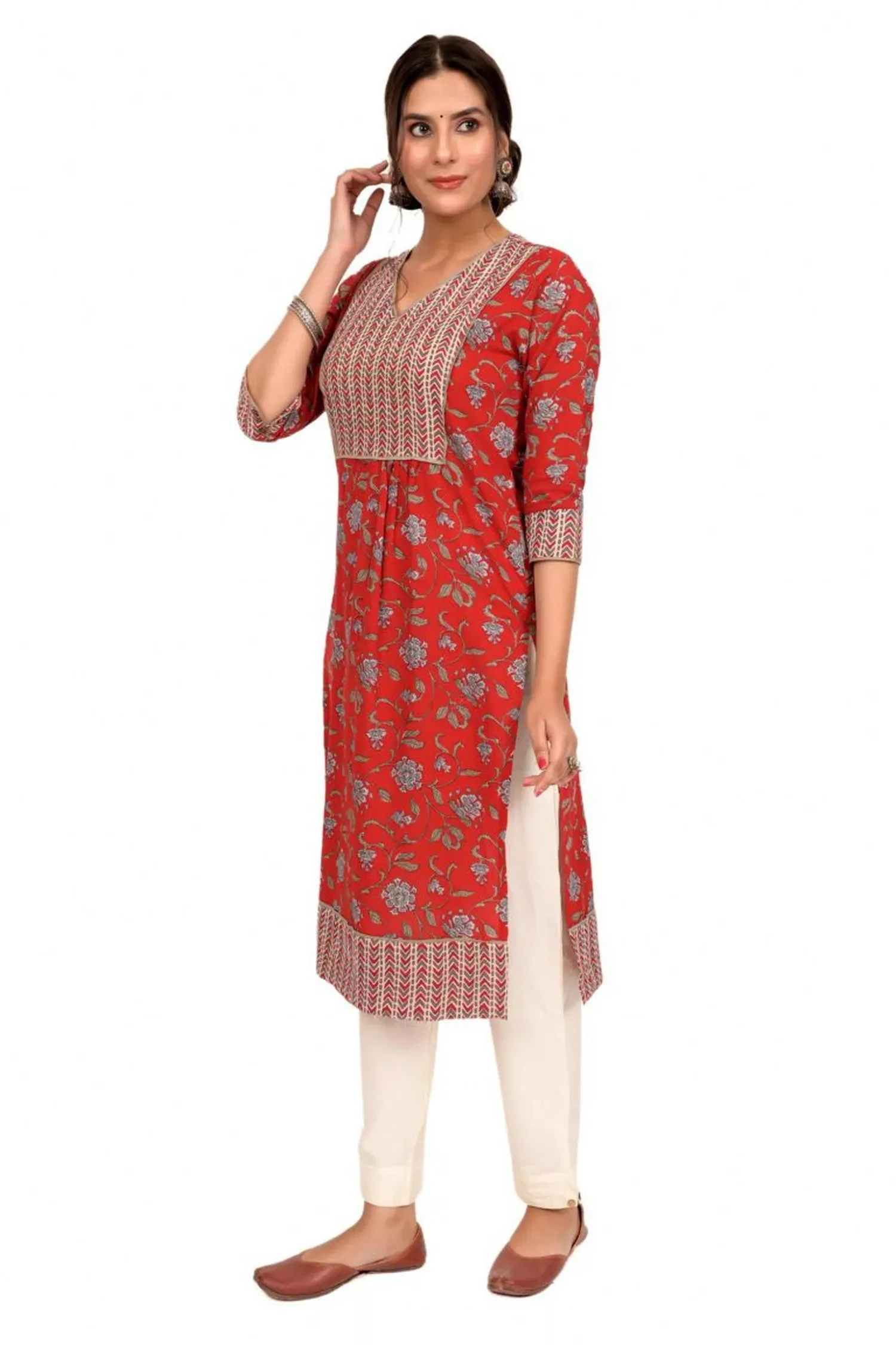 Red Floral Printed Kurta