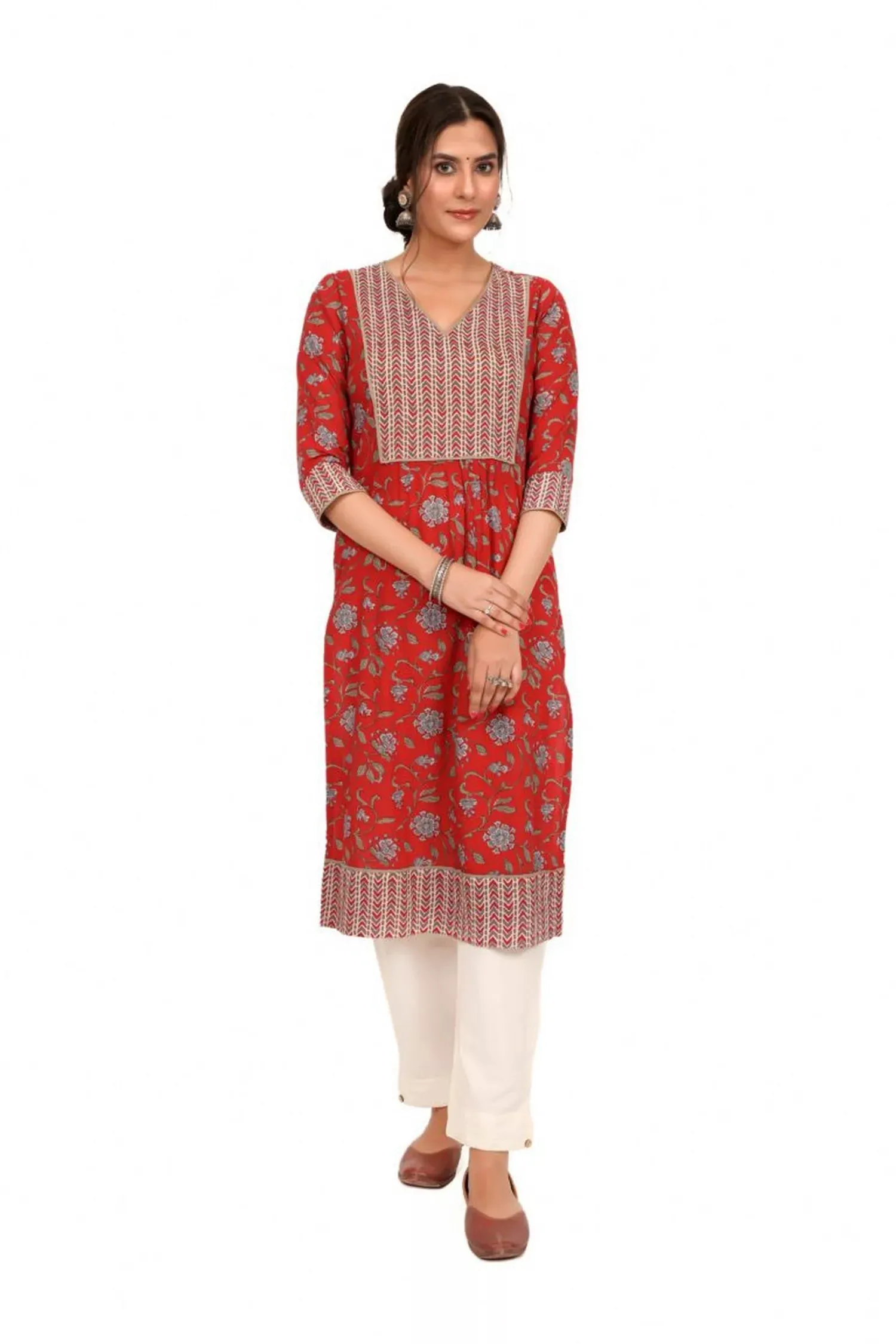 Red Floral Printed Kurta