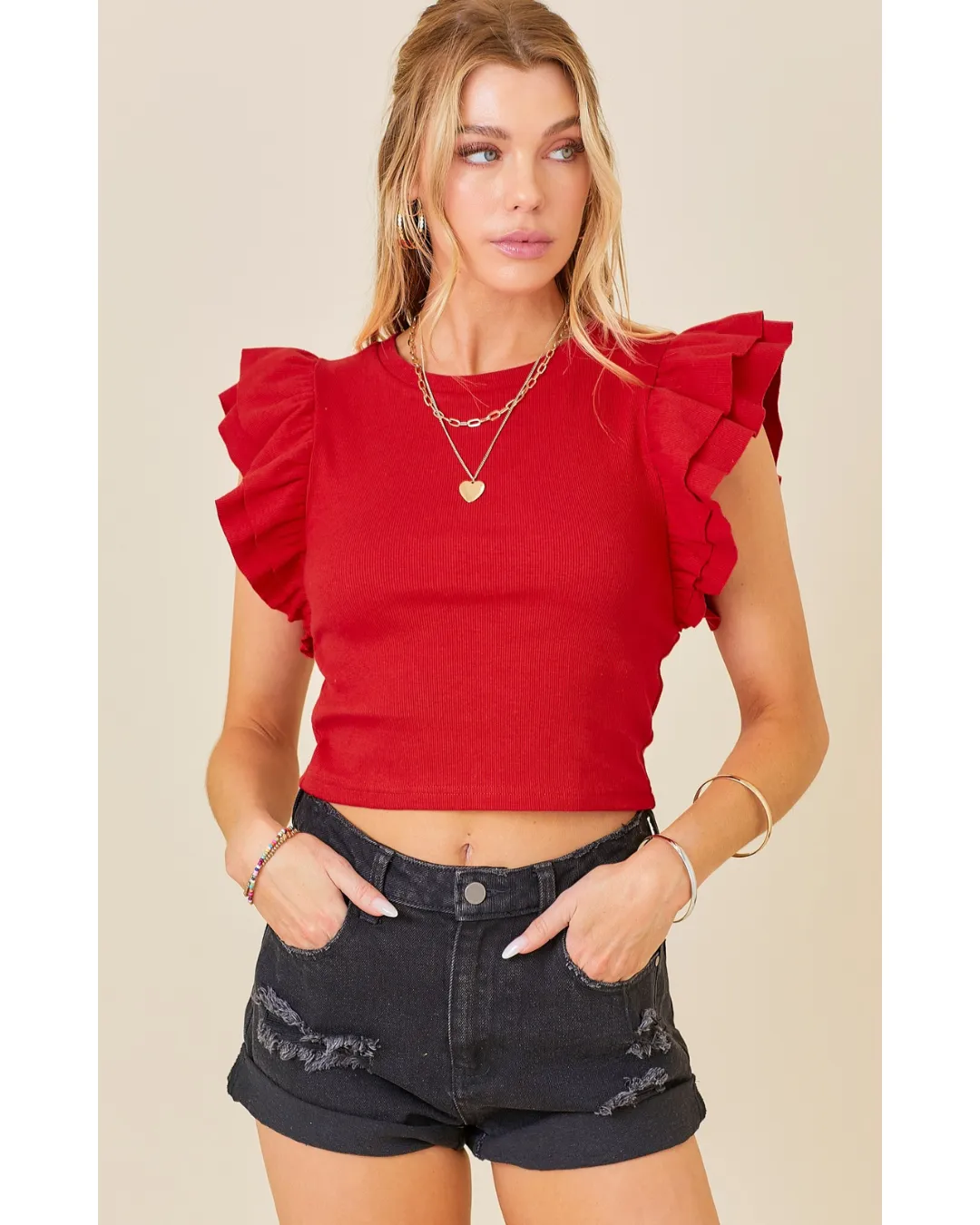 Rita Ribbed Ruffle Spirit Top