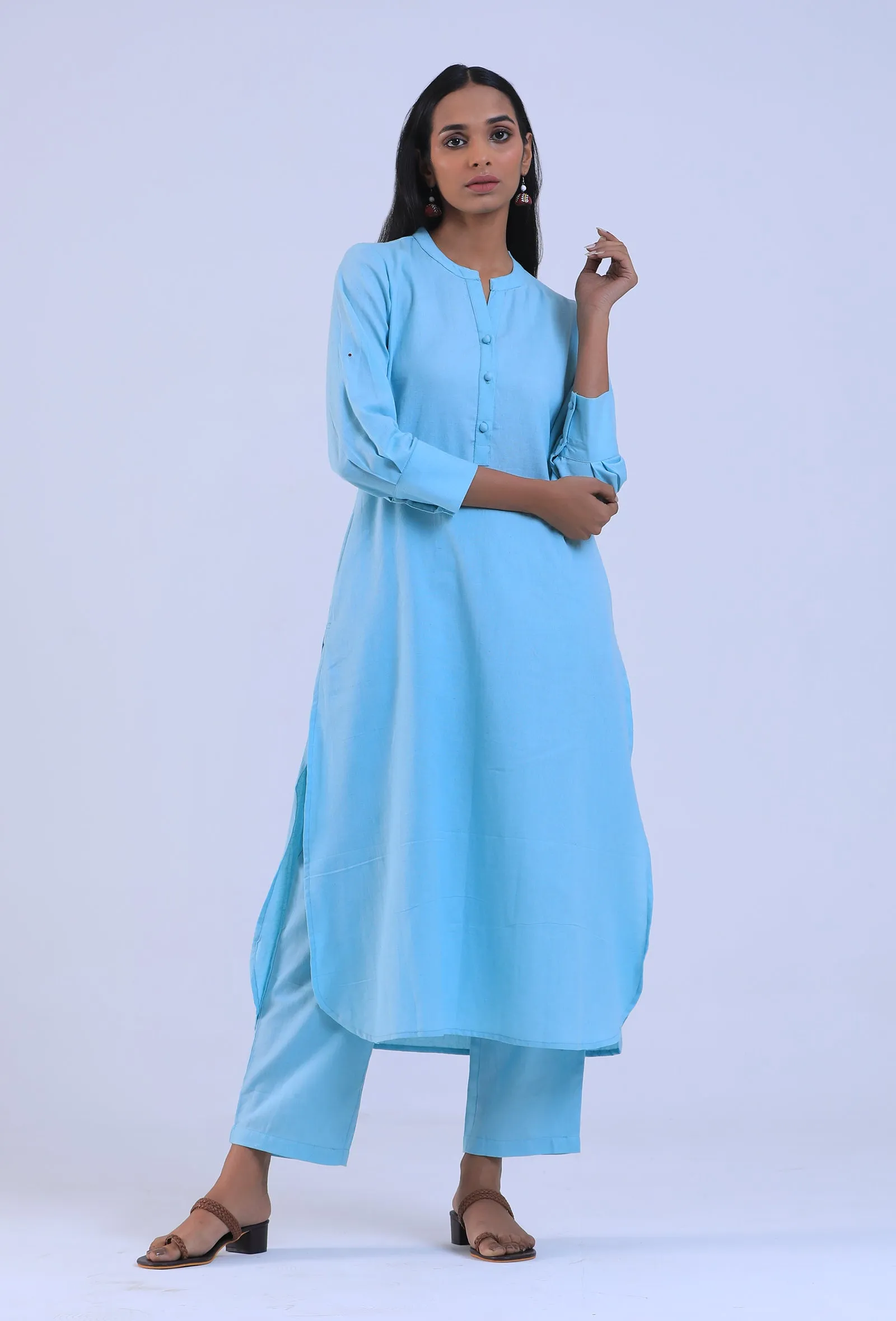 Set Of 2: Blue Cotton Kurta & Pant Set