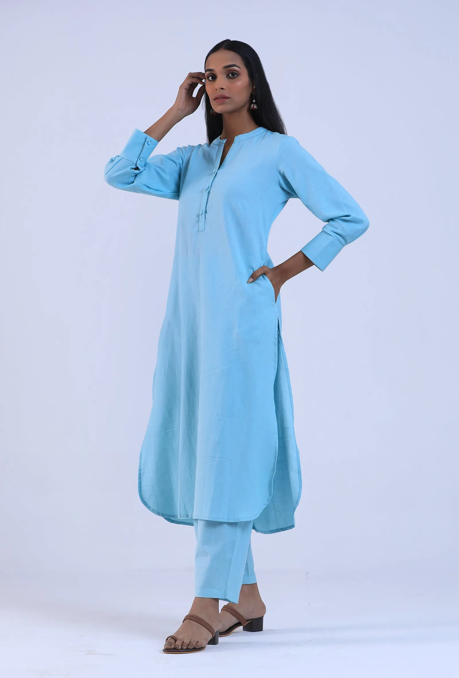 Set Of 2: Blue Cotton Kurta & Pant Set