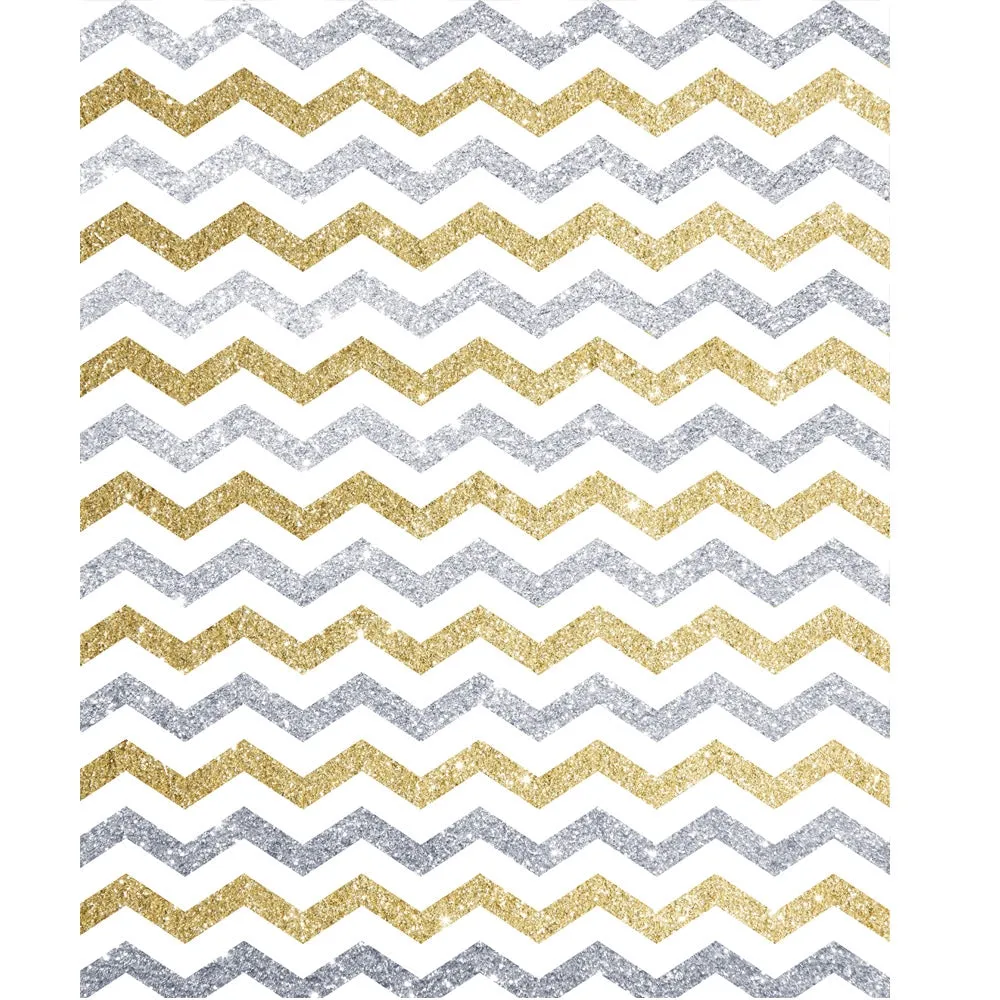 Silver and Gold Glitter Chevron Printed Backdrop