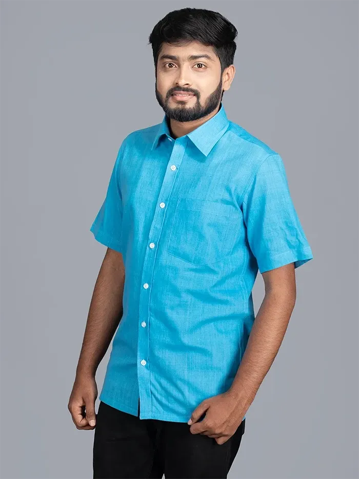 Sky Blue Handwoven Organic Cotton Formal Men Shirt