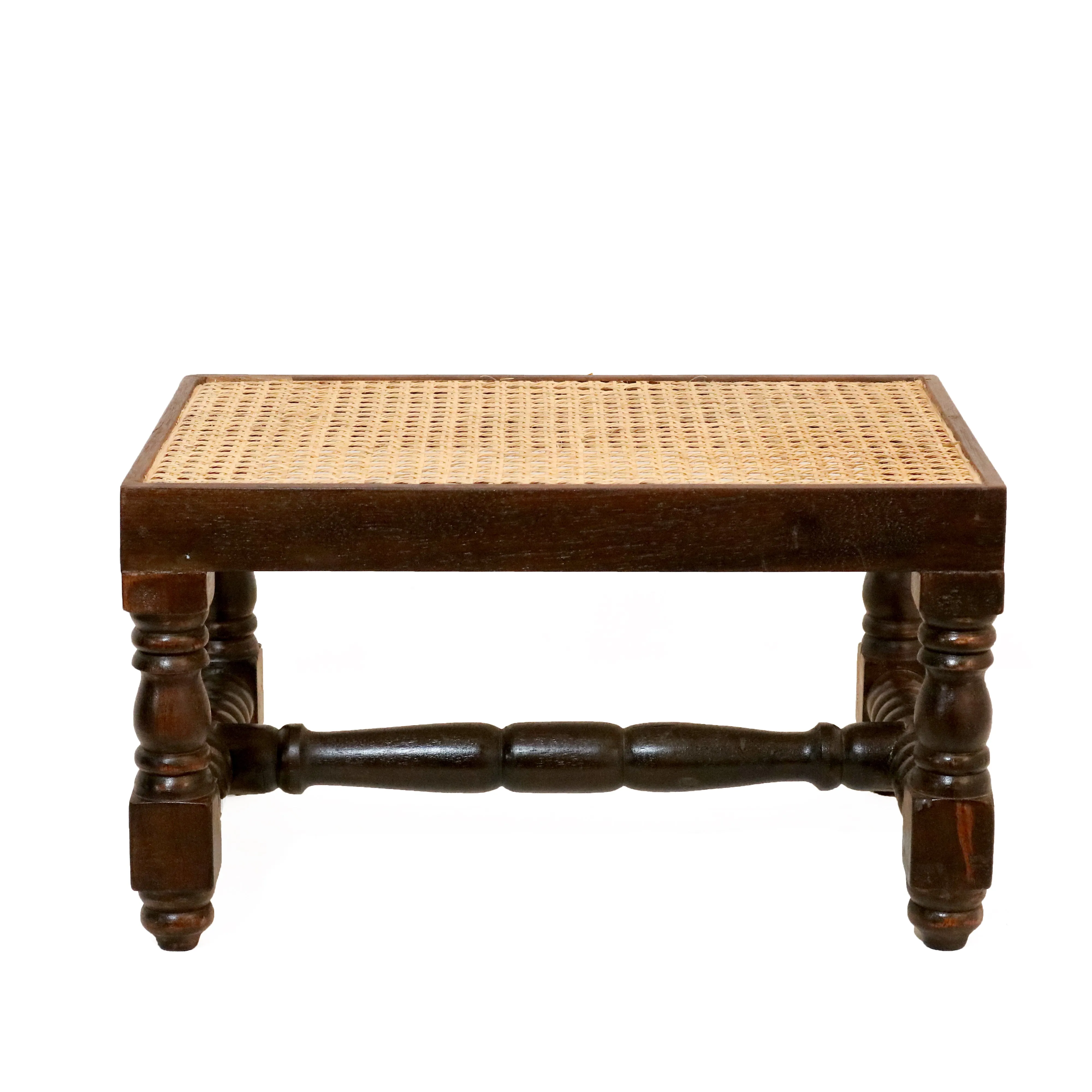 Solid Wooden Intricate Cane Stool