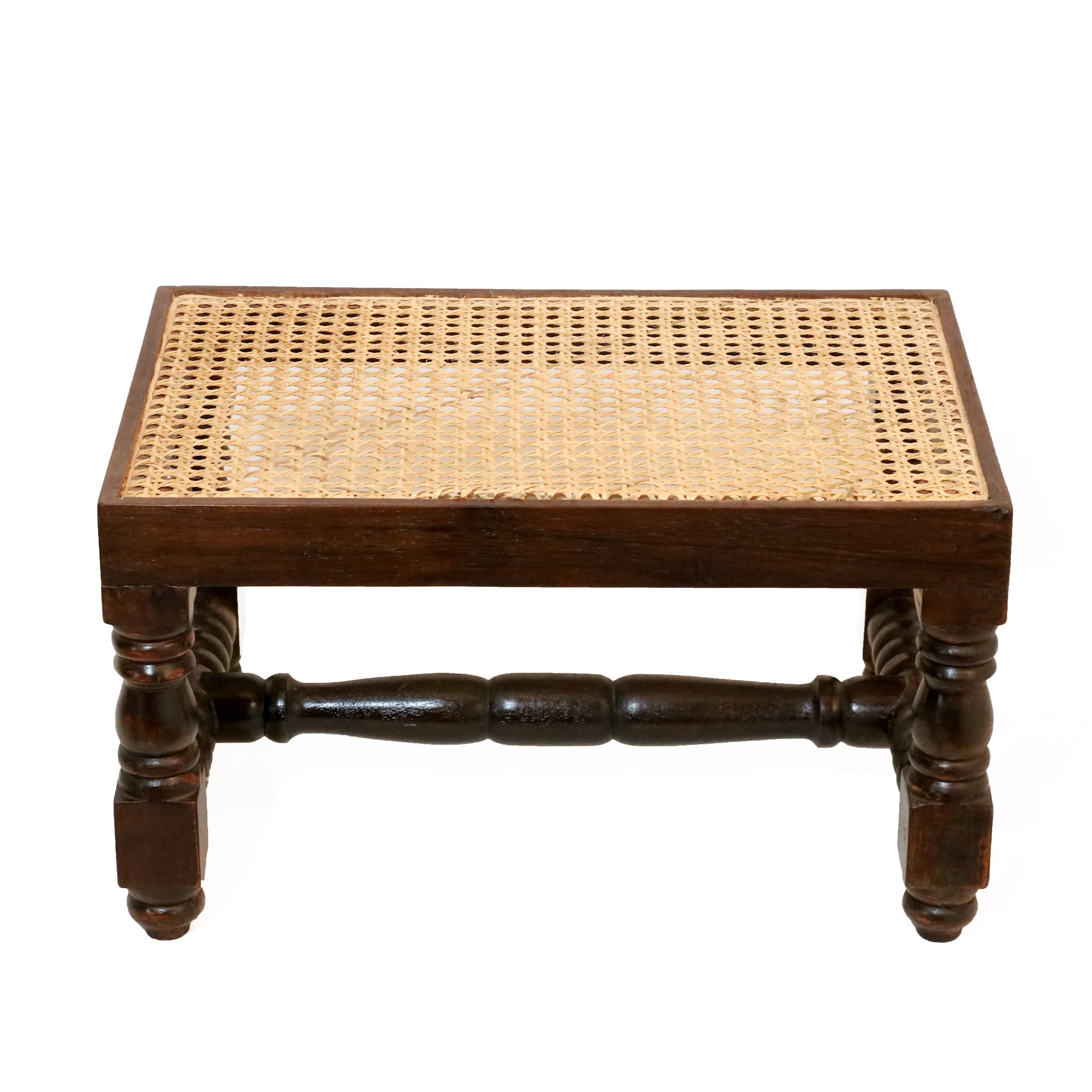 Solid Wooden Intricate Cane Stool