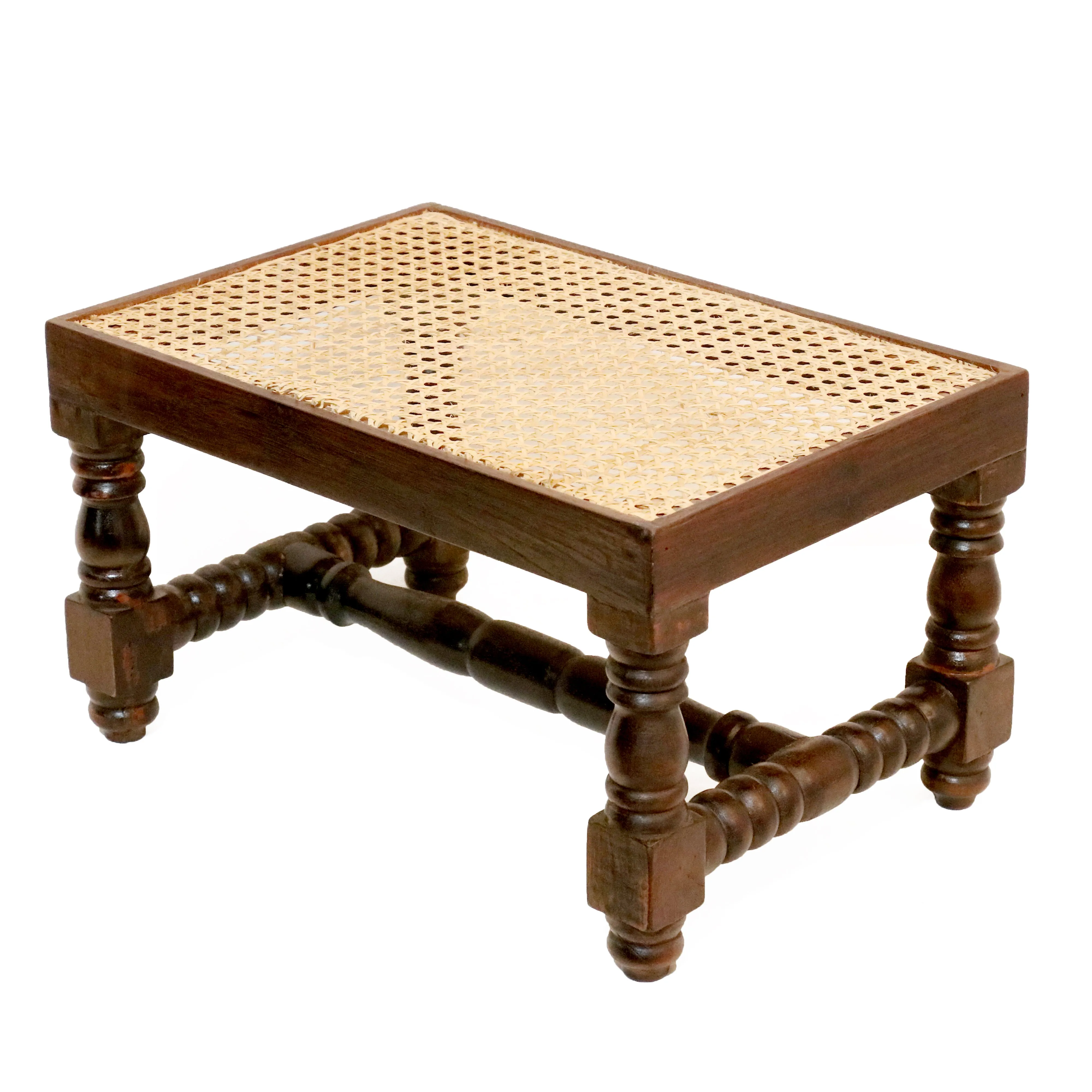 Solid Wooden Intricate Cane Stool