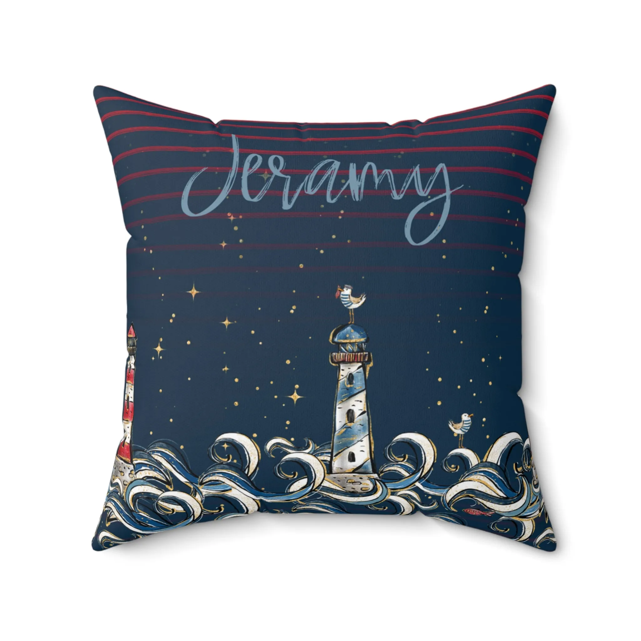 Spun Polyester Square Pillow, Nautical Cushion