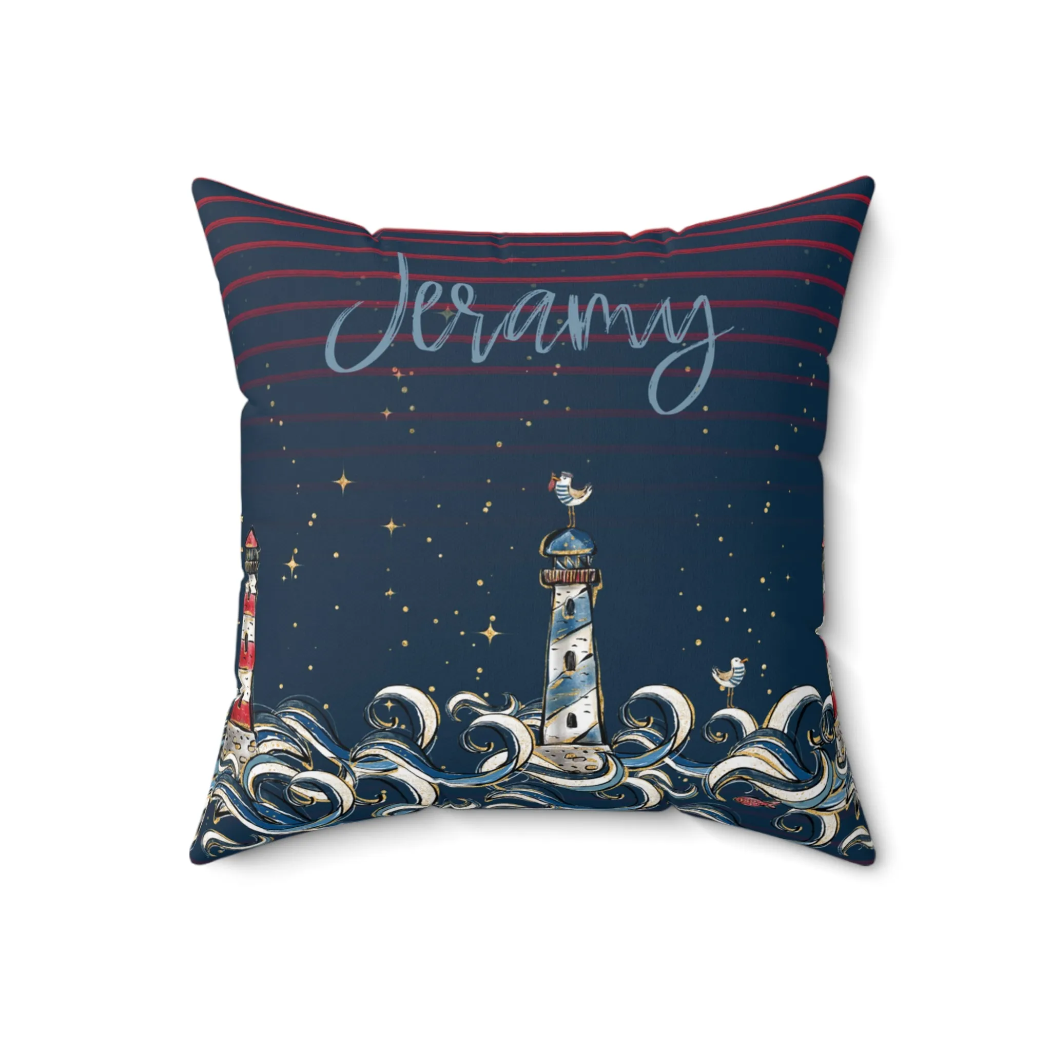 Spun Polyester Square Pillow, Nautical Cushion