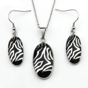 Stainless Steel Jewelry Zebra Stripes Resin Jewelry Set for Women in Silver Color