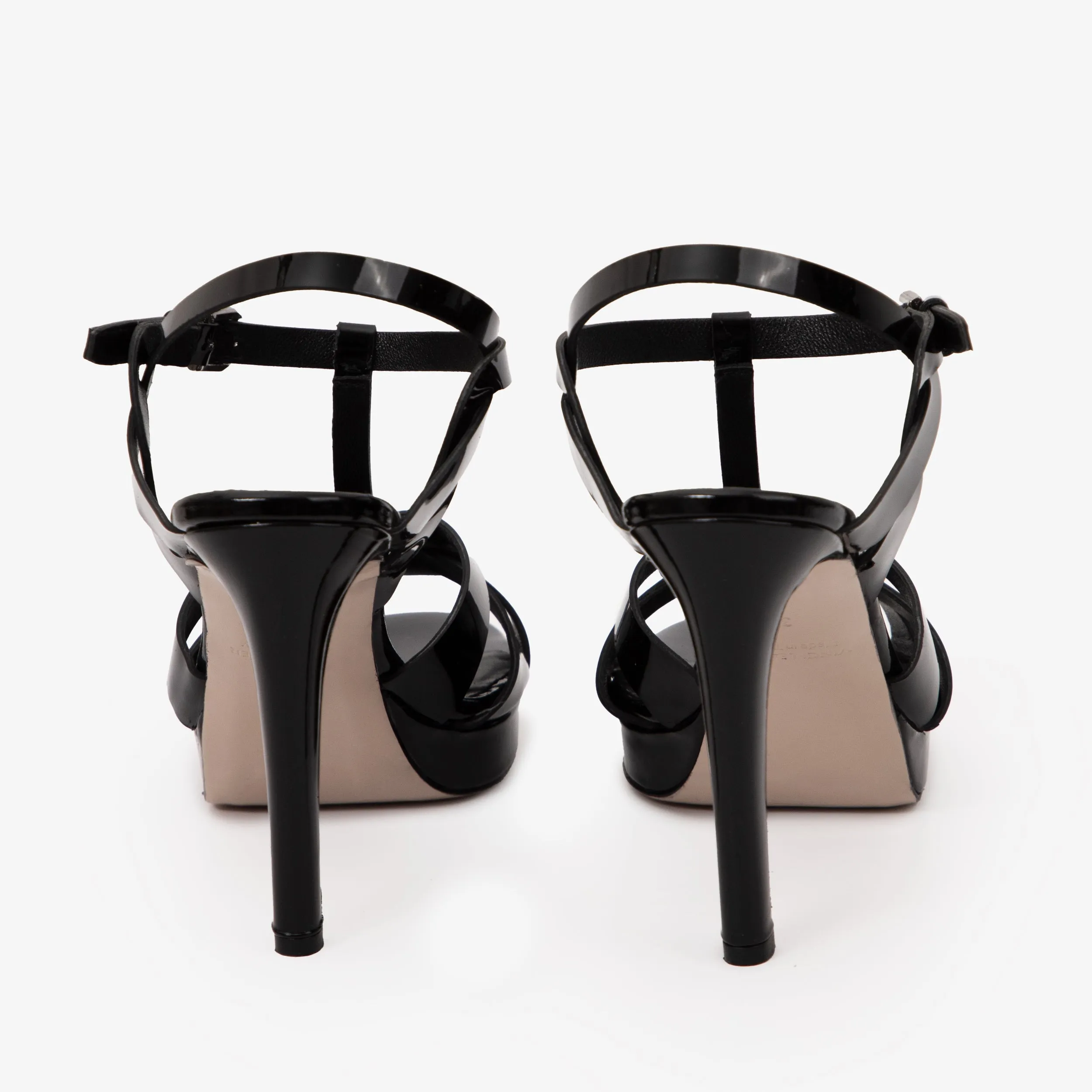 The Parisian Black Patent Leather T-Strap Platform Heel Women Sandal