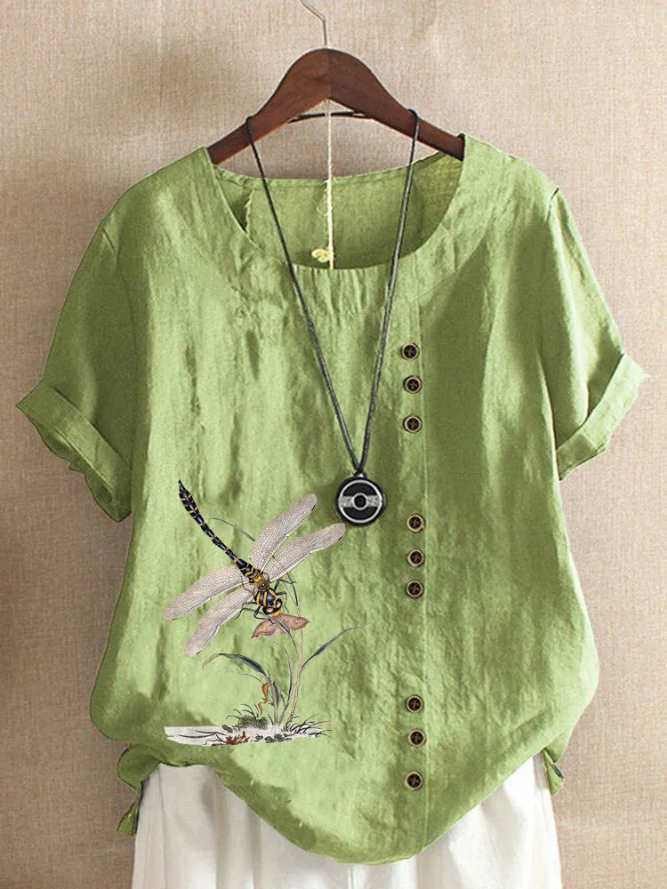 Vintage cotton and linen loose casual short sleeves