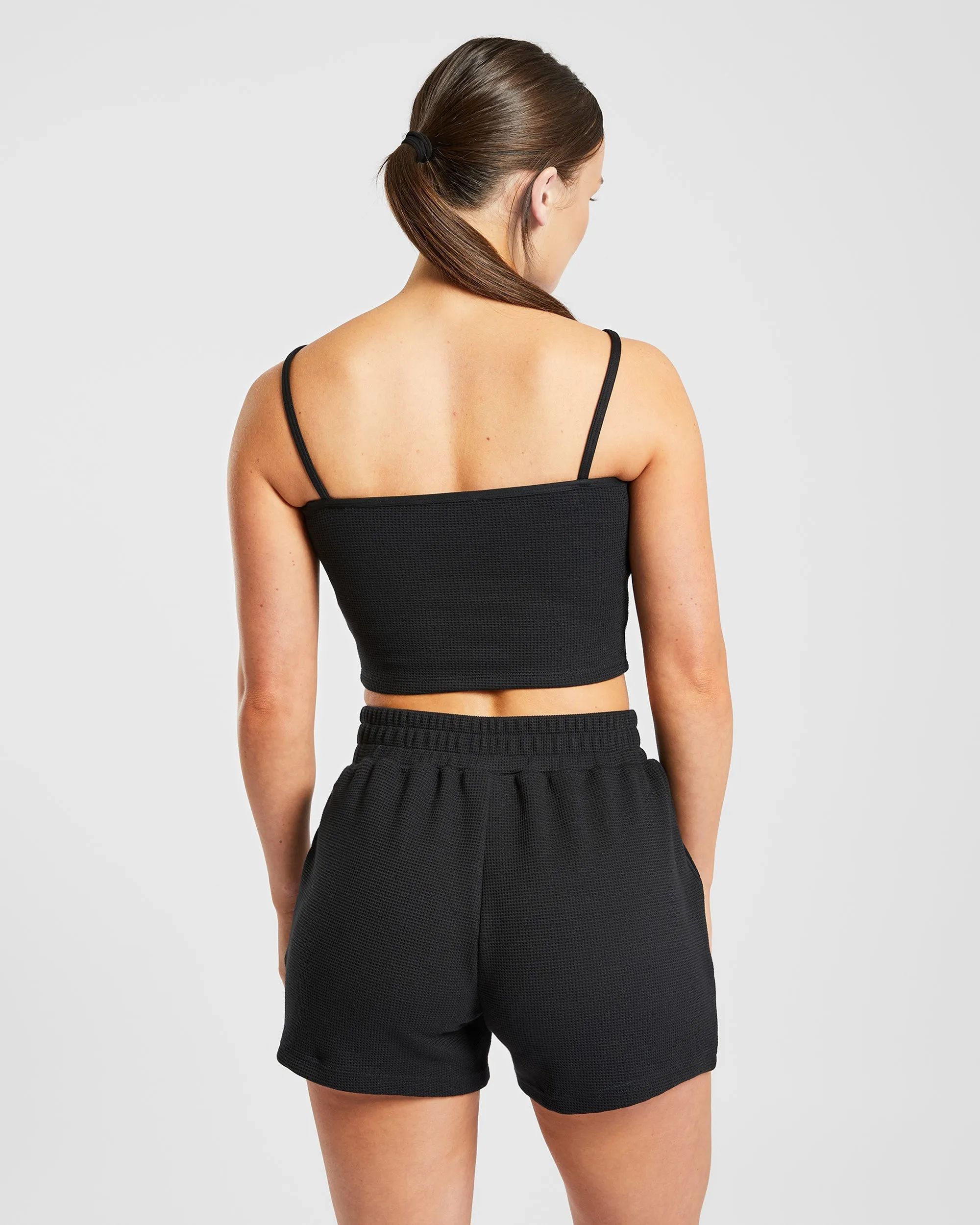 Waffle Crop Vest - Black