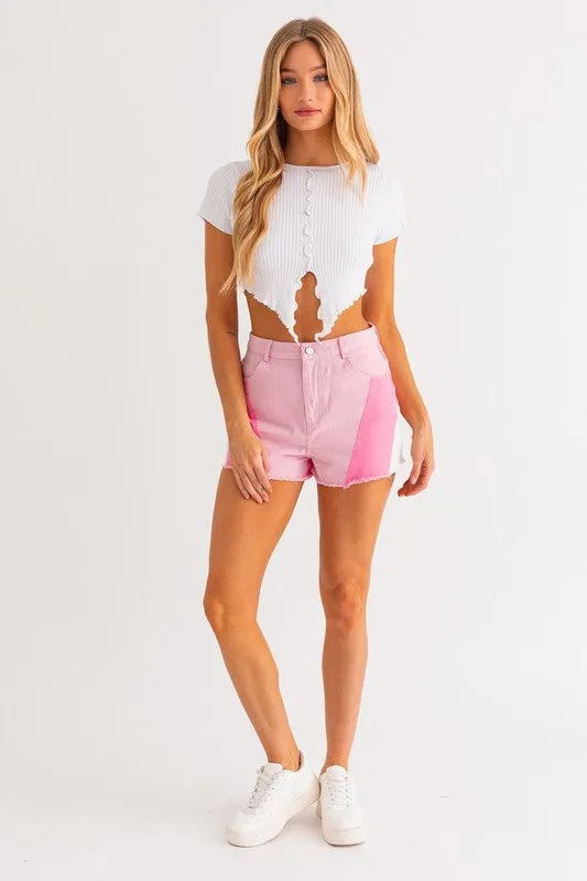 Walk In The Park Pink Color Blocked Shorts