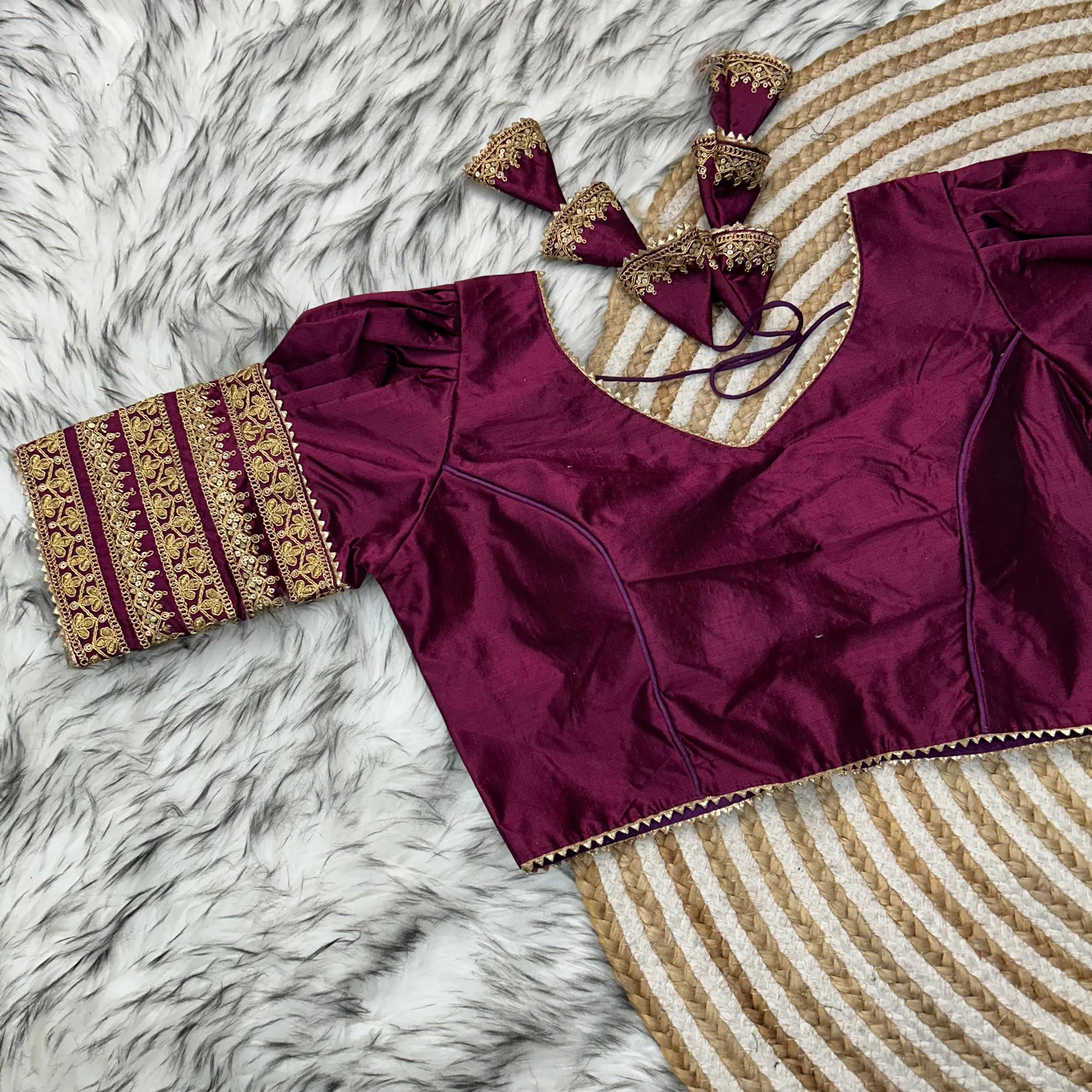 Wine Kilmora Silk Blouse with Handcrafted Embroidery and Sequence Accents