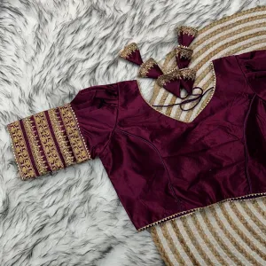 Wine Kilmora Silk Blouse with Handcrafted Embroidery and Sequence Accents