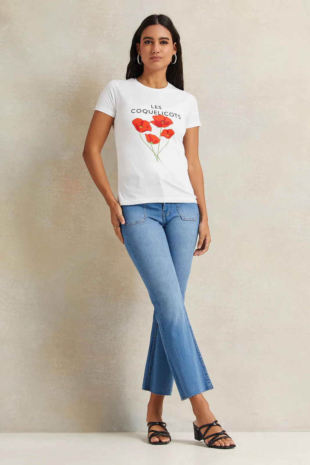 Women Ivory Floral Printed T-Shirt